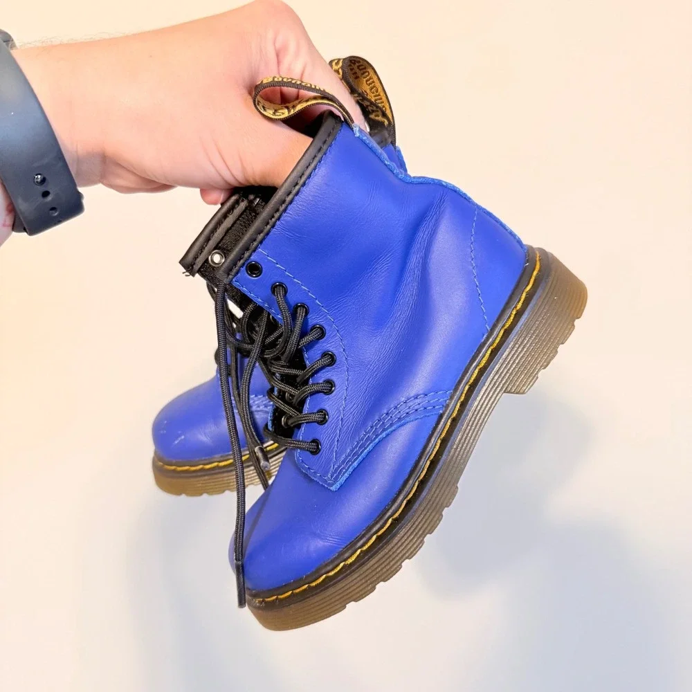 Dr. Martens 1460 T Toddler Blue Leather Lace Up Side Zip Boots Size 9 US 8 UK
